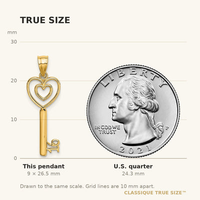 14K Key w/Heart Sweet 16 Pendant