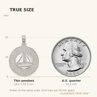 De-Ani Sterling Silver Rhodium-Plated Newport Rhode Island with Sailboat Circle Pendant