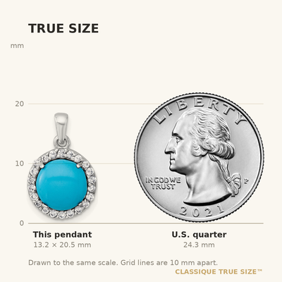 Sterling Silver Rhodium-plated Polished CZ Halo and Reconstituted Turquoise Cabochon Circle Pendant