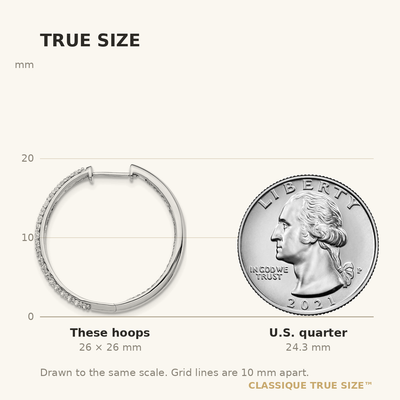 14K White Gold Diamond In/Out Hinged Hoop Earrings, 26 x 27mm