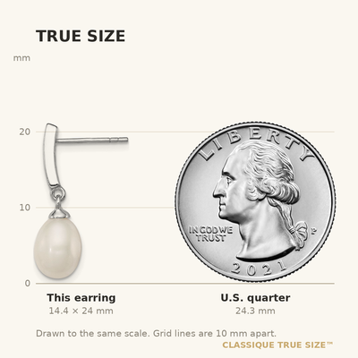 Sterling Silver Rhodium-plated White Rice Freshwater Cultured Pearl and CZ Post Dangle Earrings, 24 x 8 to 9mm