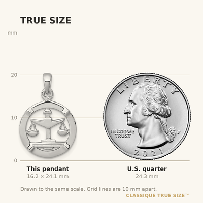 Sterling Silver Rhodium-plated Polished Reversible Libra Scales in Circle Zodiac Pendant