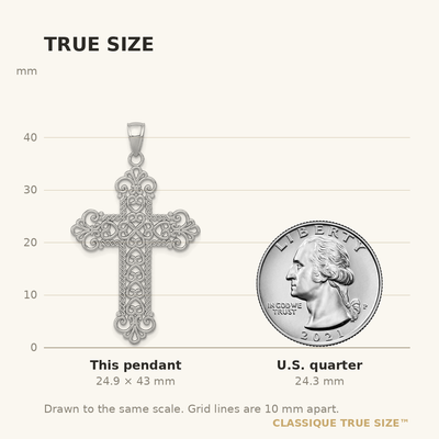 14K White Gold Polished Large Rope Frame Filigree Cross Pendant