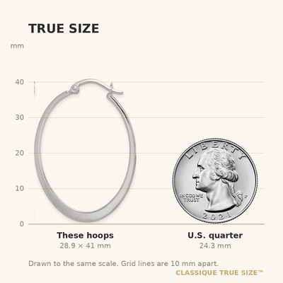 Sterling Silver Rhodium-plated Polished Oval Hoop Earrings, 41 x 29mm