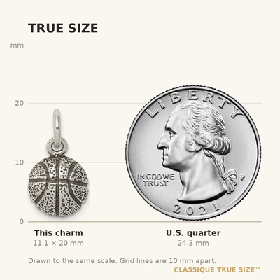 Sterling Silver Antiqued Basketball Charm, 20 x 10mm