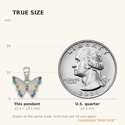 Sterling Silver Rhodium-plated Polished Rainbow Nano Crystals Butterfly Childrens Pendant
