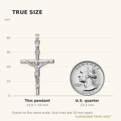 14K White Gold Hollow Crucifix Pendant, 43 x 24mm