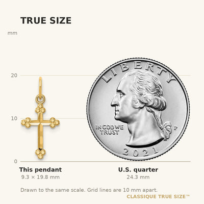 14K Small D/C Budded Cross Pendant