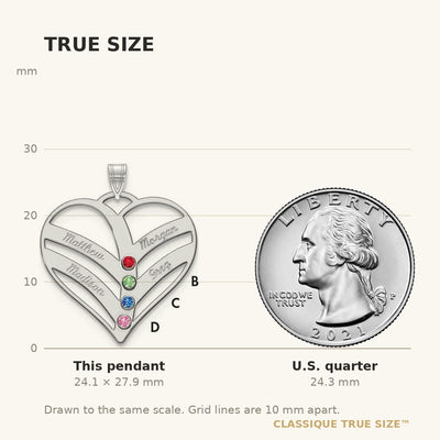 10K White Gold 4-Name w/Birthstones w/14K Bezel Cut Out Heart Pendant