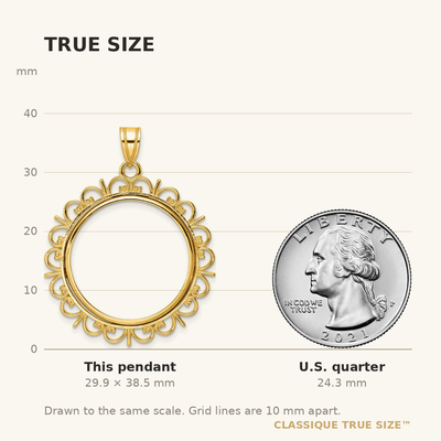 Wideband Distinguished Coin Jewelry 14K Polished Fancy Prong Coin Bezel Pendant, 38.5 x 30mm
