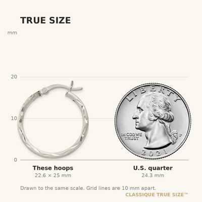 Sterling Silver Satin Diamond-cut Hoop Earrings, 25 x 2mm