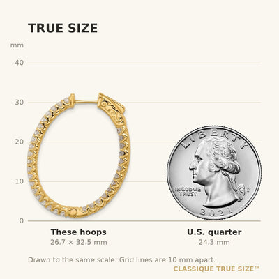 14K In/Out Oval Hoop w/ Safety Clasp Diamond Earrings