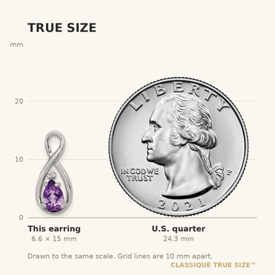 Sterling Silver Rhodium Plated Diamond and Amethyst Post Earrings, 15 x 7mm