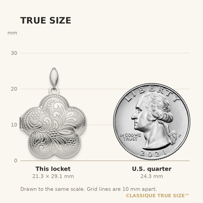 Sterling Silver Rhodium-plated Polished Domed Swirl Flower Locket
