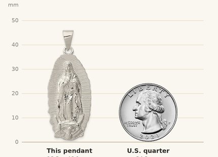 Classique True Size: Sterling Silver Polished Religious Pendant shown next to a US quarter (24.3 mm)