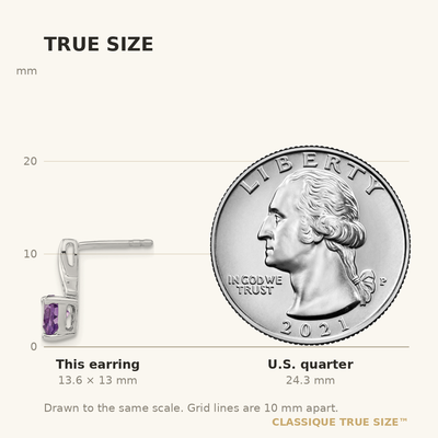 Sterling Silver Rhodium-plated Amethyst and Diamond Earrings, 13 x 6mm
