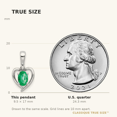 14K White Gold Emerald and Diamond Heart Pendant