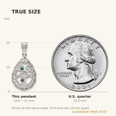 14K White Gold 3 Birthstone Tree of Life Tear Drop Pendant