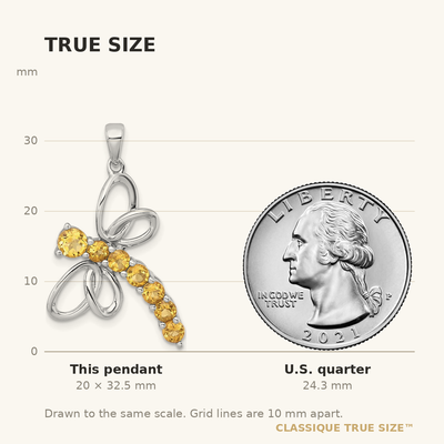 Sterling Silver Rhodium-plated Polished Citrine Dragonfly Pendant