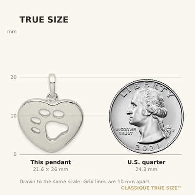 Sterling Silver Polished Heart with Paw Print Pendant