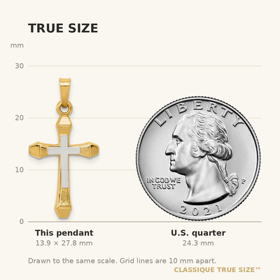14K Yellow Gold w/ Rhodium Hollow Cross Pendant