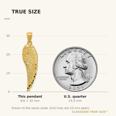 14K Gold Polished and Textured Angel Wing Pendant