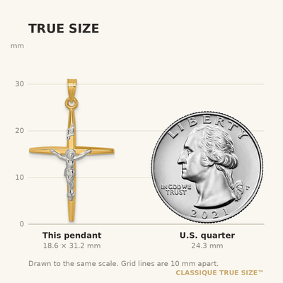 14K with White Rhodium Polished Inri Crucifix Cross Pendant, 31.2 x 17.2mm