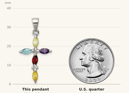 Classique True Size: Sterling Silver Rhodium-plated Multi-Color CZ Cross Pendant shown next to a US quarter (24.3 mm)