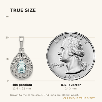 Sterling Silver Rhodium Plated Aquamarine Teardrop Pendant