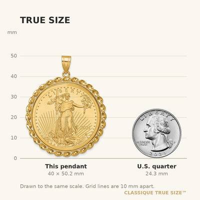 Wideband Distinguished Coin Jewelry 14K Polished Wide Twisted Wire Mounted 1oz American Eagle Prong Coin Bezel Pendant