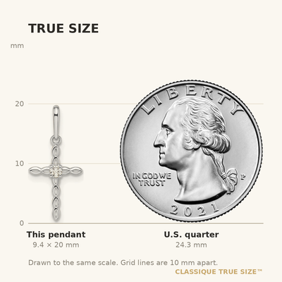 14K White Gold CZ Cross Pendant, 20 x 9.45mm