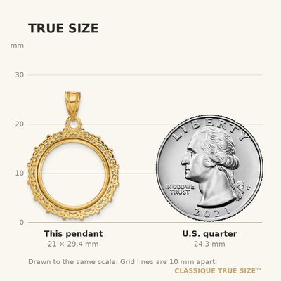 Wideband Distinguished Coin Jewelry 14K Polished Fancy Prong Coin Bezel Pendant, 29.4 x 21.5mm