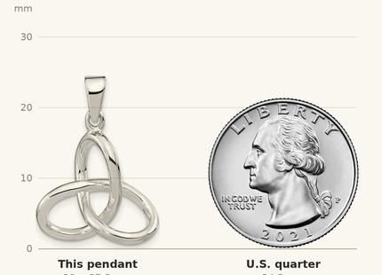 Classique True Size: Sterling Silver Polished Infinity Triangle Pendant shown next to a US quarter (24.3 mm)