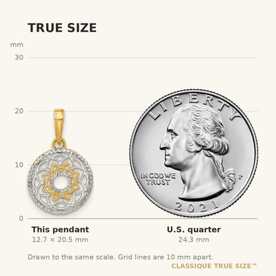 14K and White Rhodium Polished Floral Design Circle Pendant