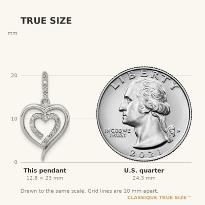 Sterling Silver Rhodium Diam. Heart Pendant, 23 x 14mm