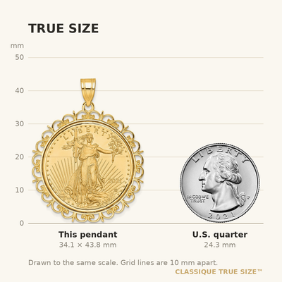 Wideband Distinguished Coin Jewelry 14K Polished Fancy Mounted 1/2oz American Eagle Prong Coin Bezel Pendant, 43.75 x 34.8mm