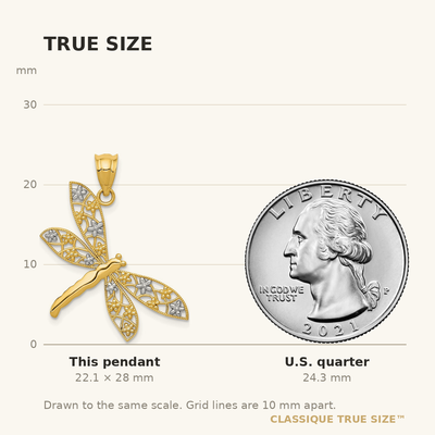 14K w/Rhodium Filigree Dragonfly Pendant