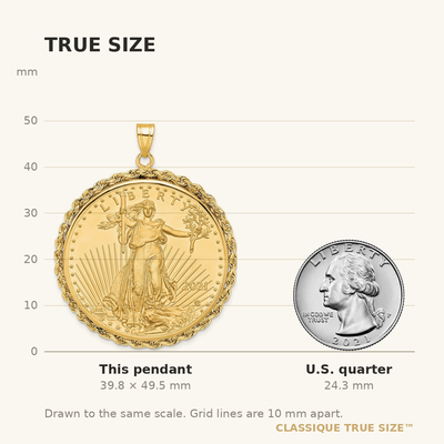Wideband Distinguished Coin Jewelry 14K Polished Rope Mounted 1oz American Eagle Prong Coin Bezel Pendant