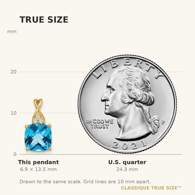 14K Checkerboard Blue Topaz and Diamond Pendant