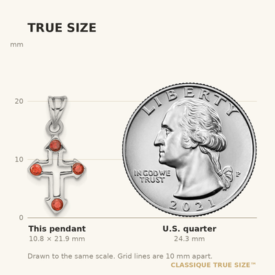 Sterling Silver Rhodium-plated Polished Open Cross Red Crystal Pendant