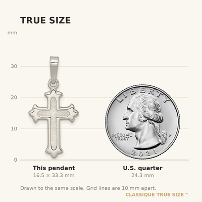 Sterling Silver Polished and Textured Fleur de Lis Cross Pendant