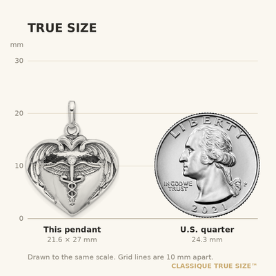 Sterling Silver Rh-plated Caduceus Heart and Wings CZ Oxidized Pendant