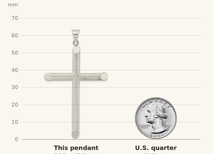 Classique True Size: Sterling Silver Polished and Texture Tube Cross Pendant shown next to a US quarter (24.3 mm)