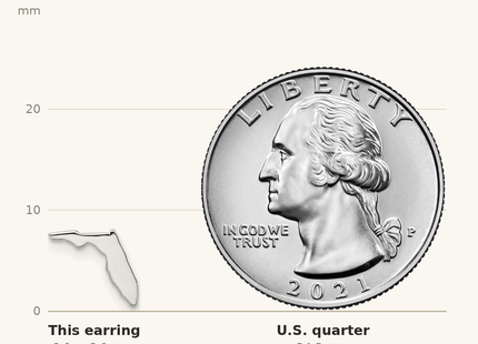 Classique True Size: Sterling Silver/Rhodium-plated Florida State Earrings shown next to a US quarter (24.3 mm)