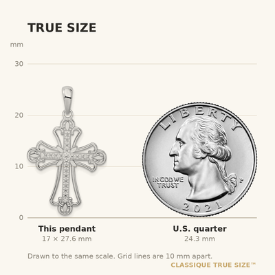 De-Ani Sterling Silver Rhodium-plated Polished Beaded Fleur de Lis Cross Pendant