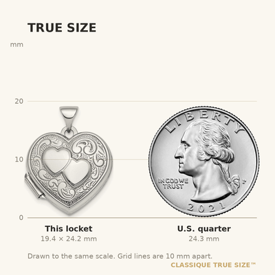 Sterling Silver Rhod-plated 2-Heart Design Reversible Heart Locket