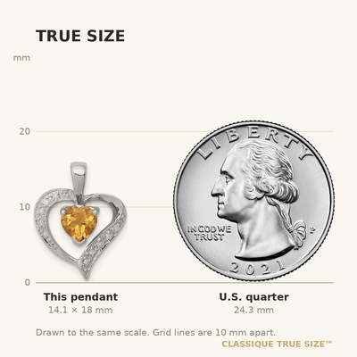 Sterling Silver Rhodium Heart Citrine & Diamond Heart Pendant