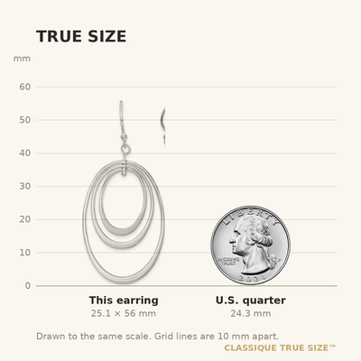 Sterling Silver Polished Triple Oval Dangle Earrings, 56 x 27mm
