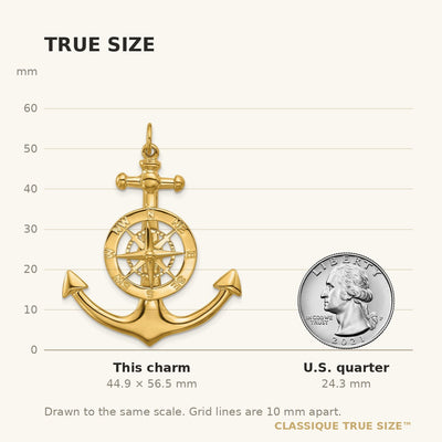 14K Large Anchor w/ Nautical Compass Charm