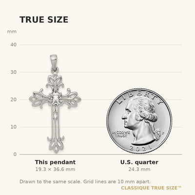 14K White Gold Oval Cubic Zirconia cross pendant